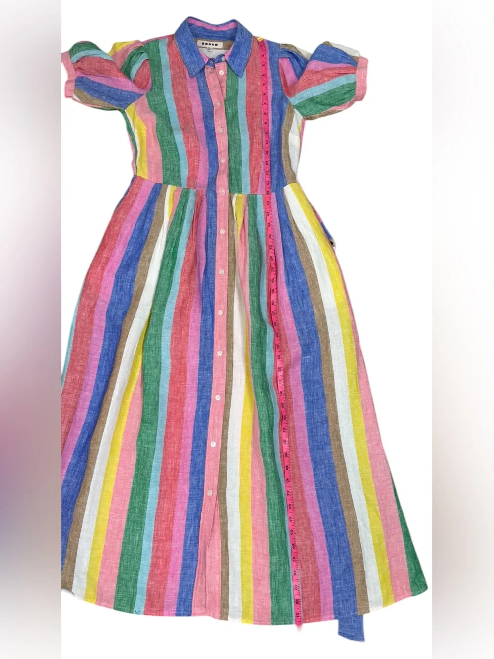 Boden Alexa Stripe Linen Maxi Shirt Dress Pink Multi Size 6R - Picture 15 of 16